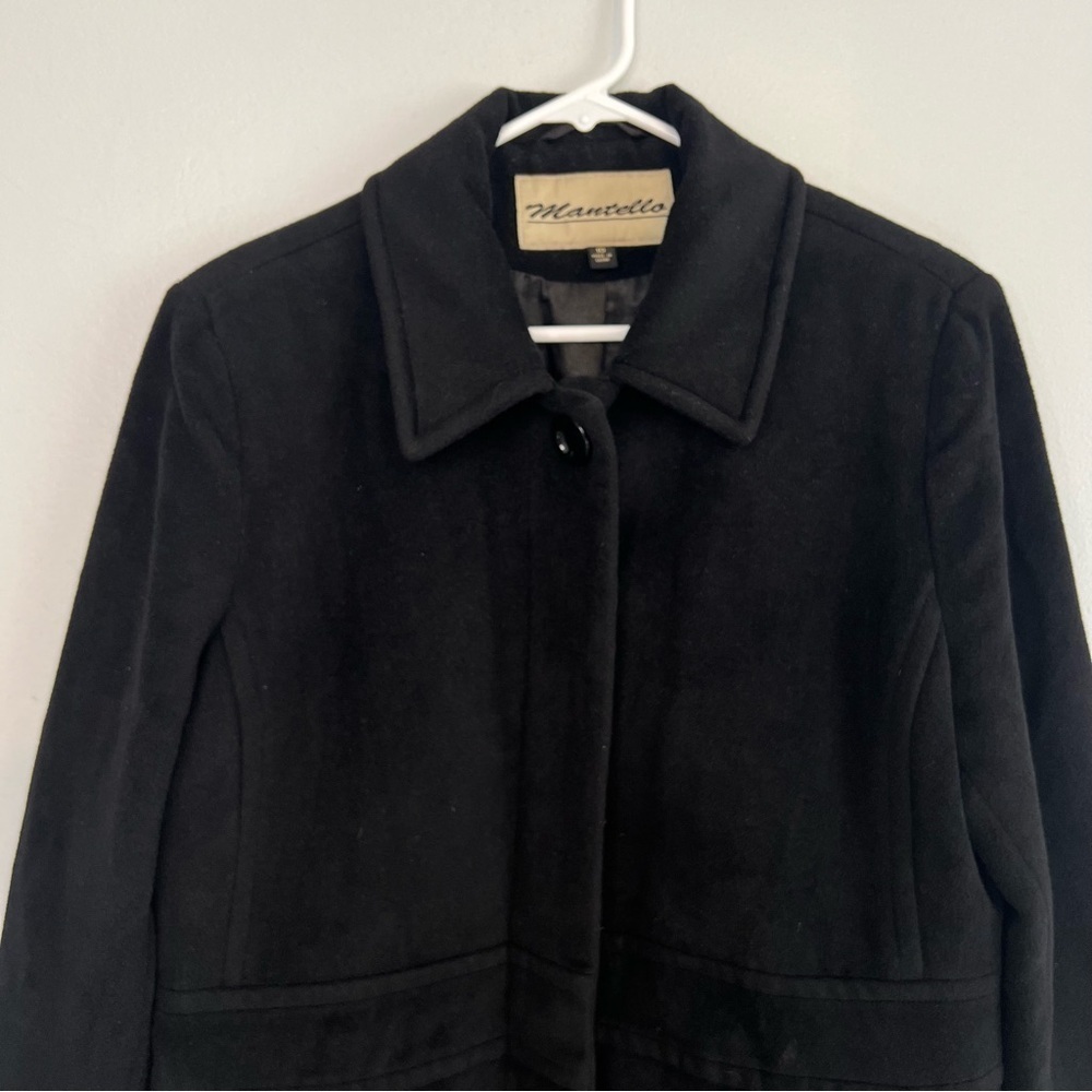 Mantello Womens Wool Angora Blend Pea Coat Dress Coat Jacket Black Sz 10 Classic - Picture 2 of 12